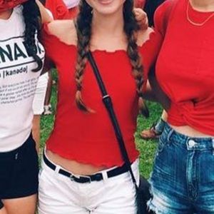 Red Brandy Melville off the shoulder top